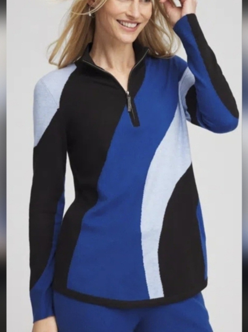 Chico's Zenergy Luxe Cashmere Blend Zip-Up Colorblock Sweater